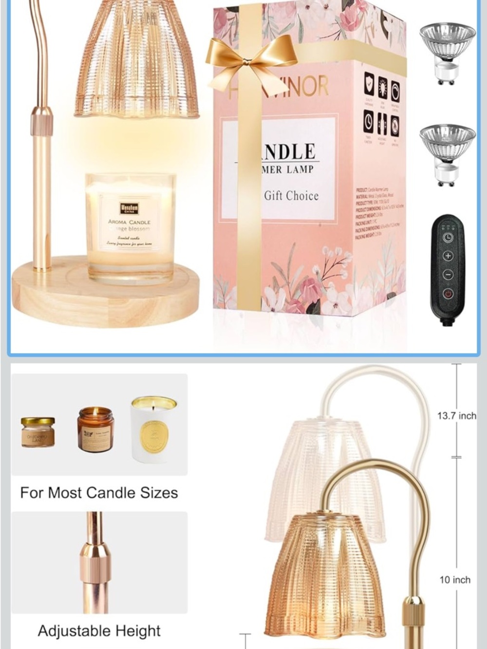 Gold Candle Warmer Lamp with Dual Shades -
